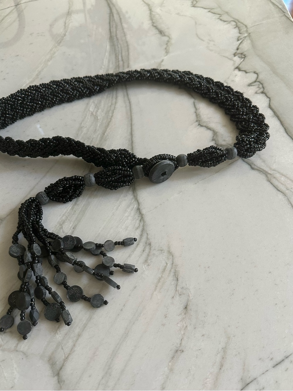 Handcrafted Black Beaded Tassel Belt